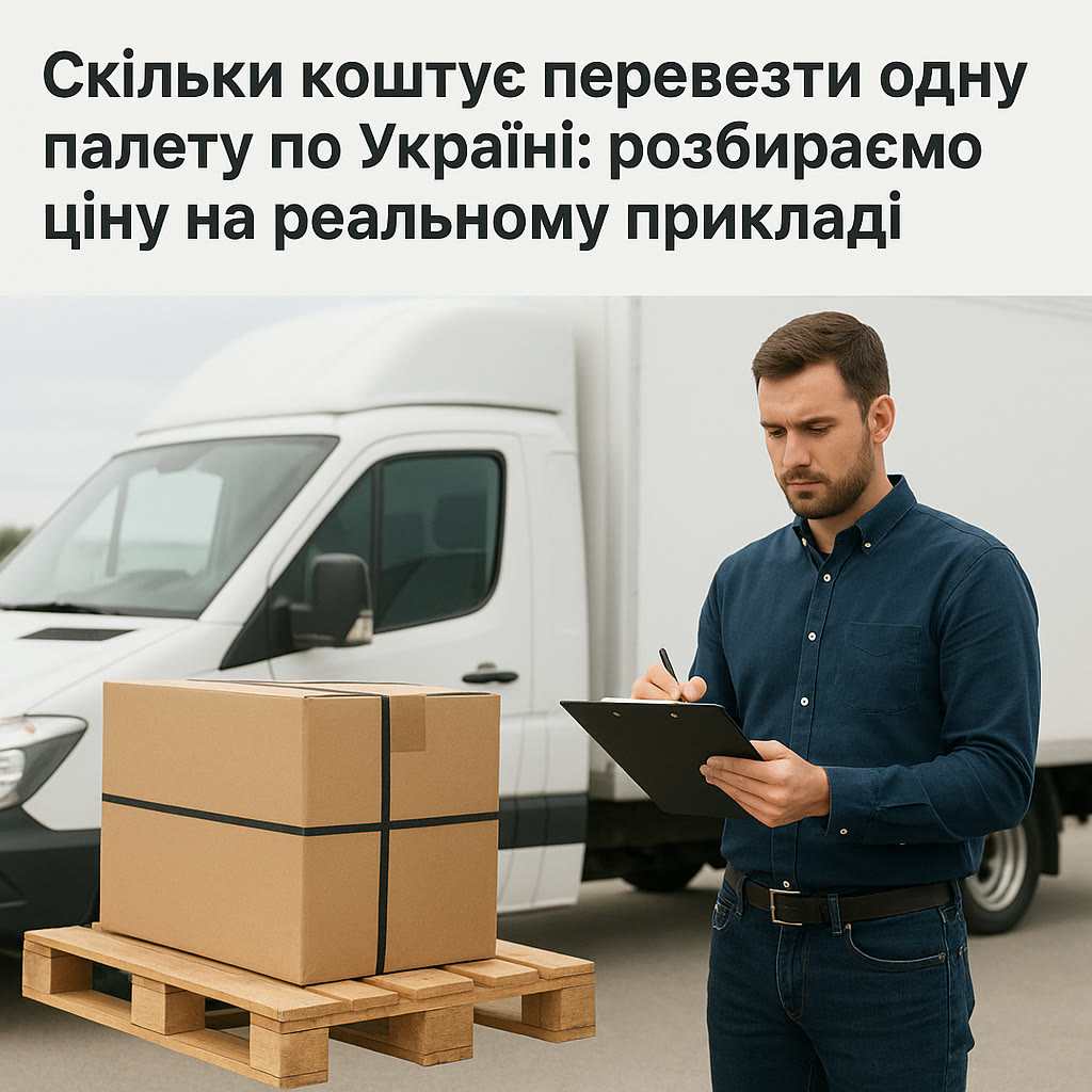 Експедитор із документами біля палети та фургона
