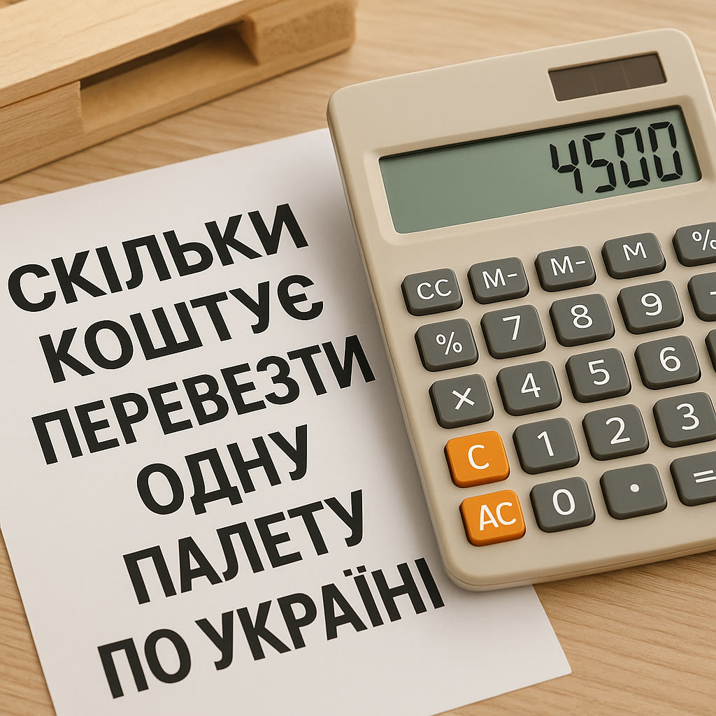 Калькулятор із сумою 4 500 на тлі напису про перевезення палети