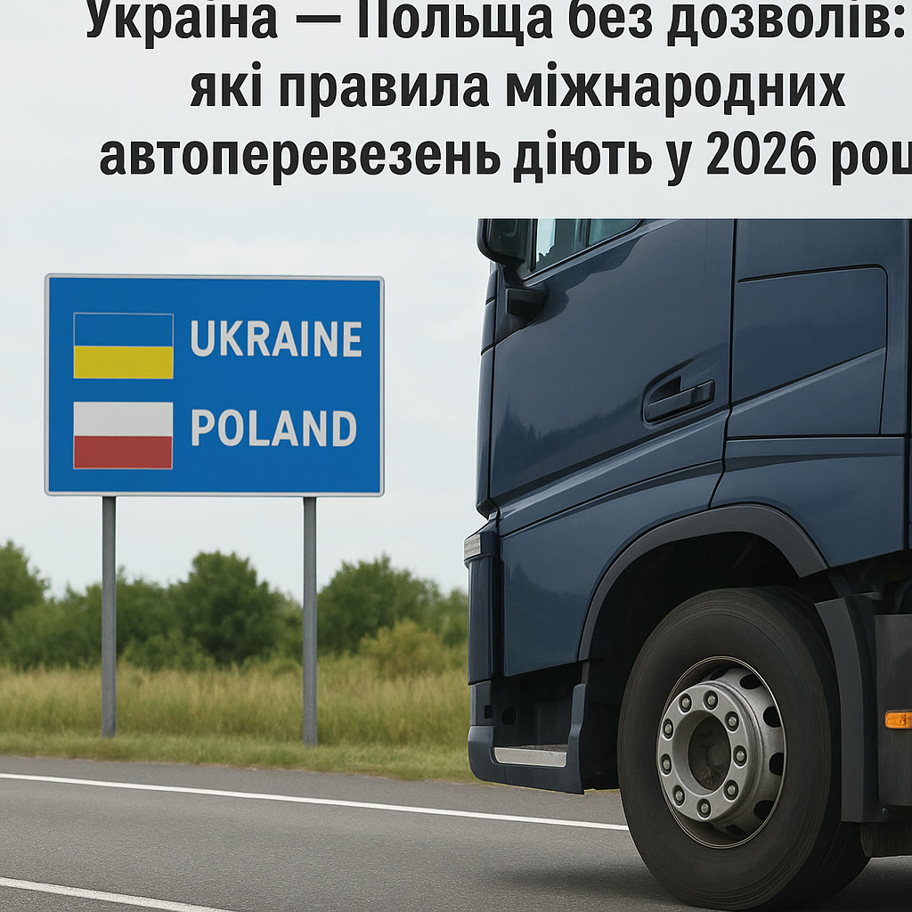 Ein Lkw neben den Verkehrsschildern „Ukraine" und „Polen"