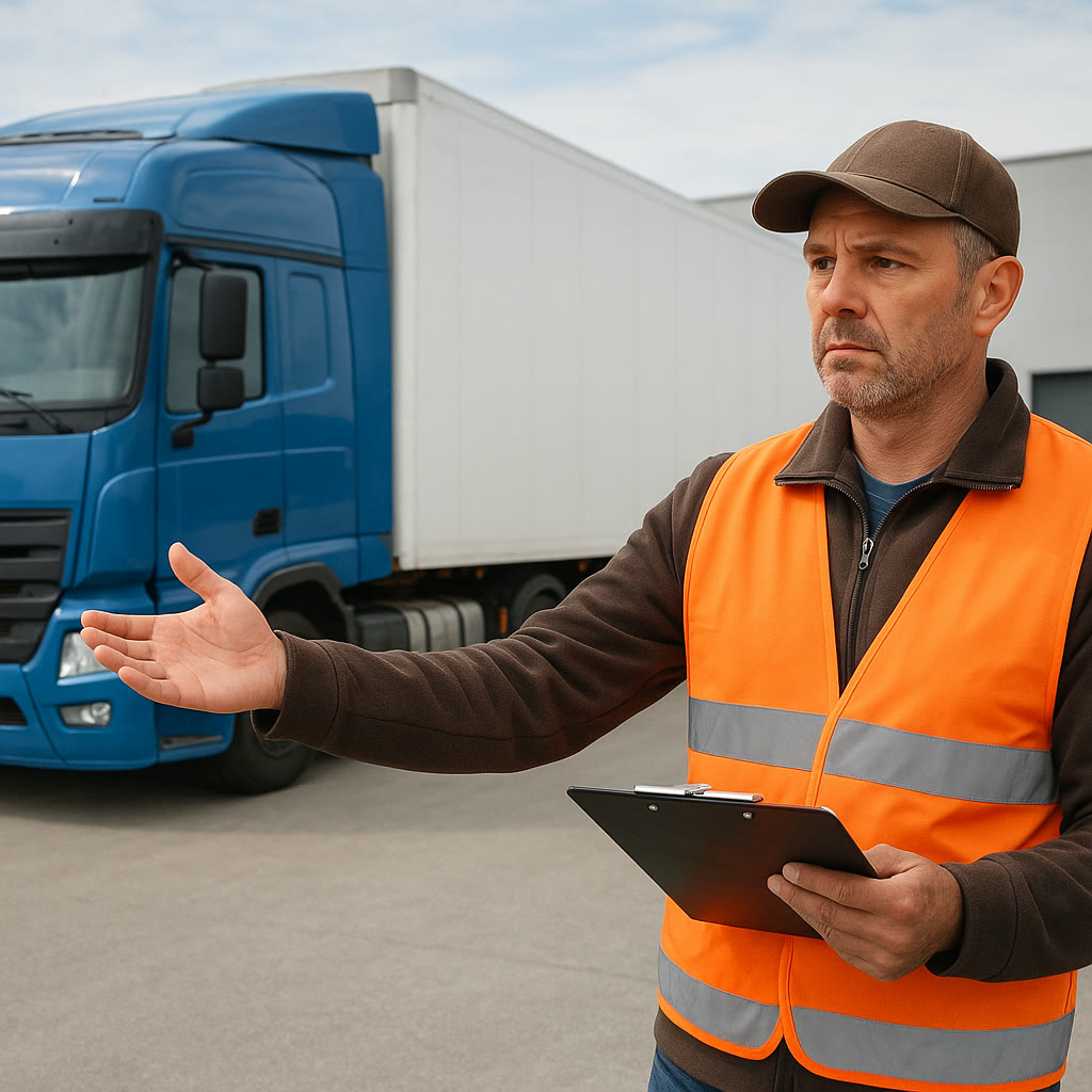 A warehouse representative tells the driver the cargo is not ready for loading yet