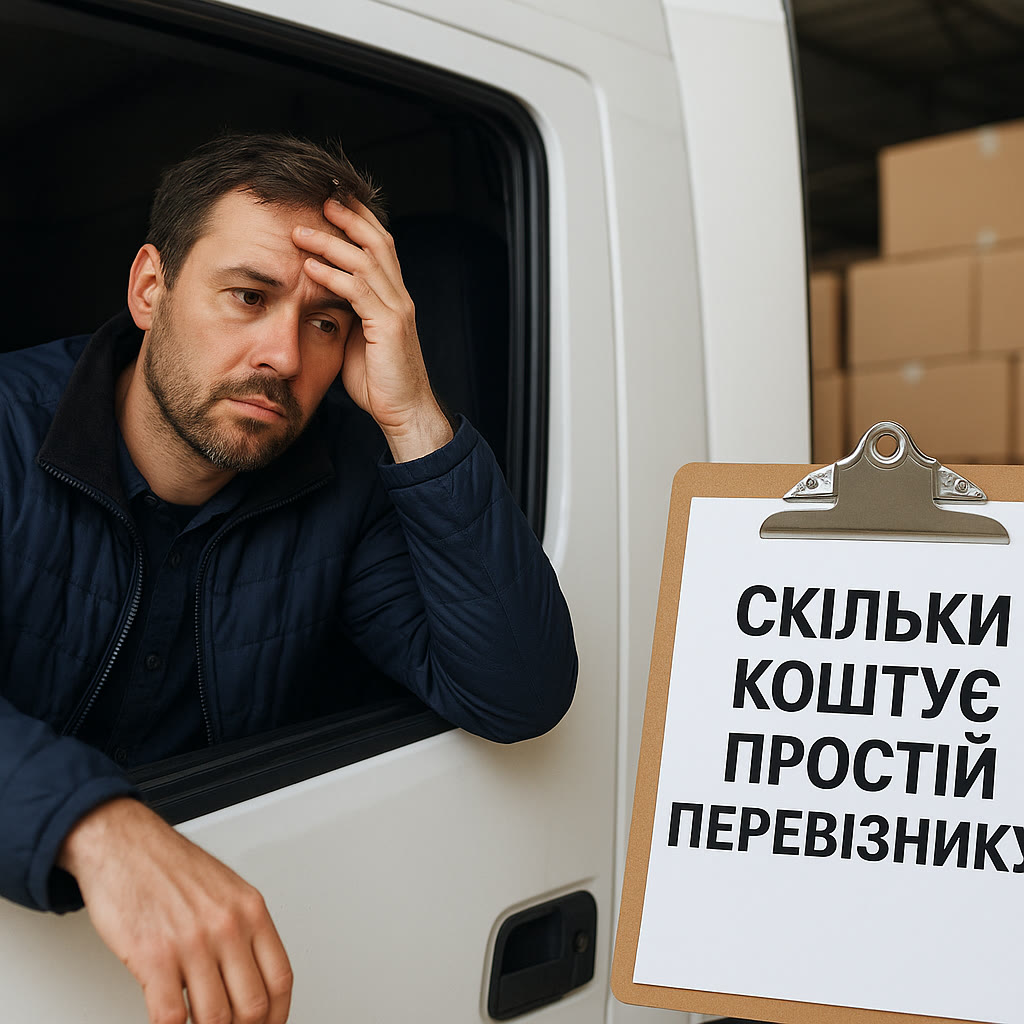 Втомлений водій у кабіні після багатьох годин простою на складі