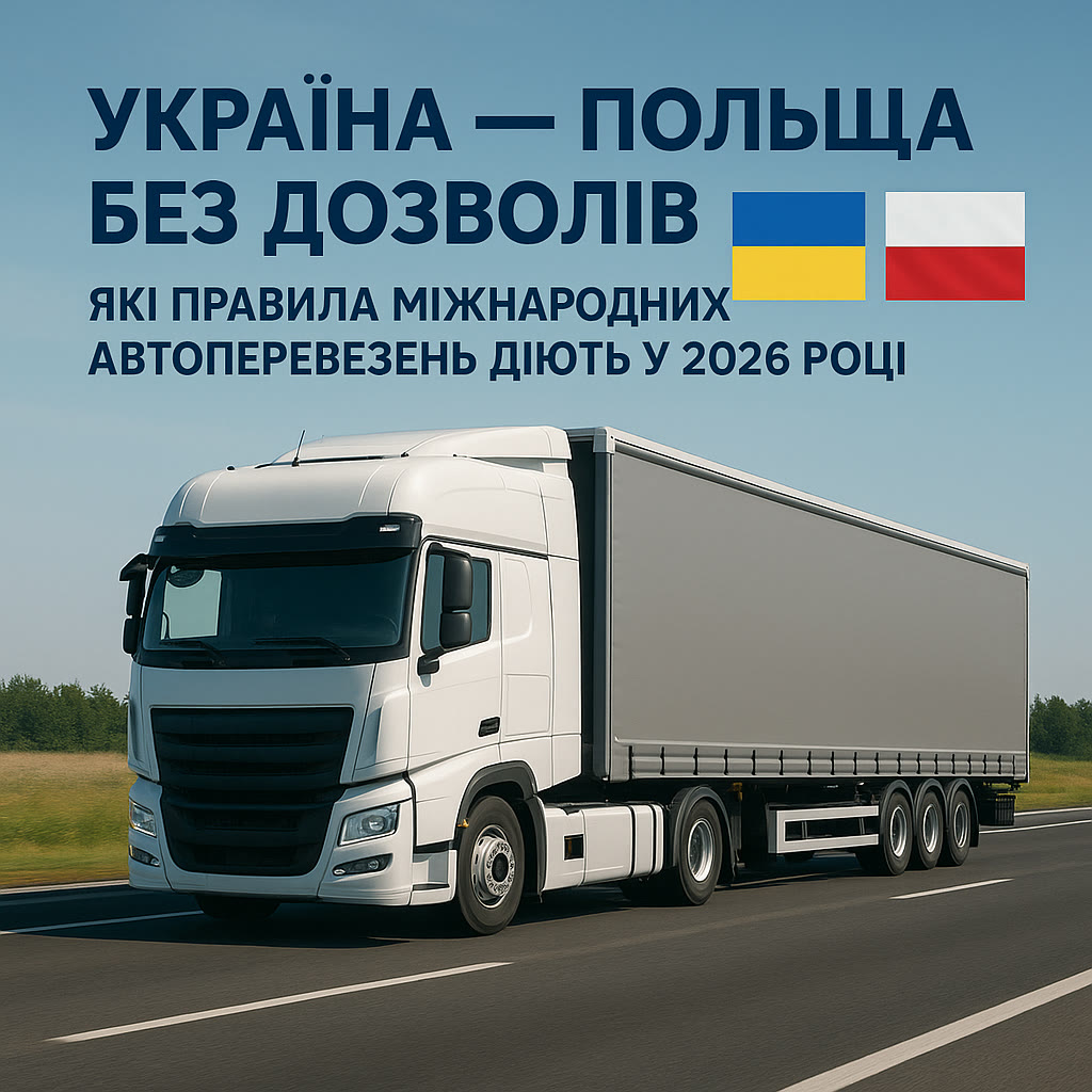 Ein Lkw auf der Autobahn und die Flaggen der Ukraine und Polens