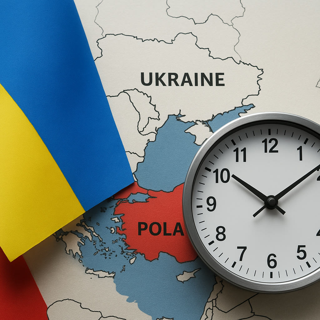 Карта України та Польщі й годинник — час доставки