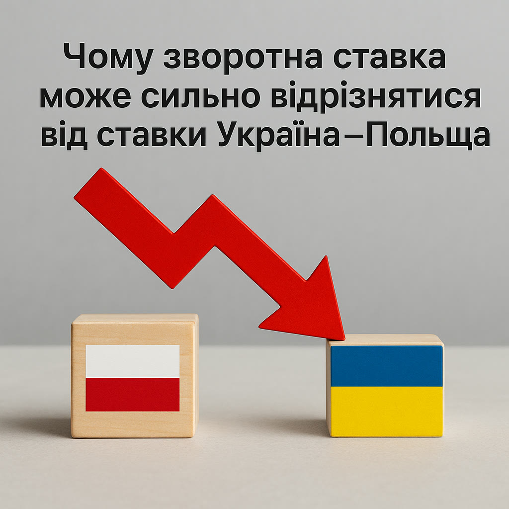 Прапорці Польщі та України і червона стрілка вниз