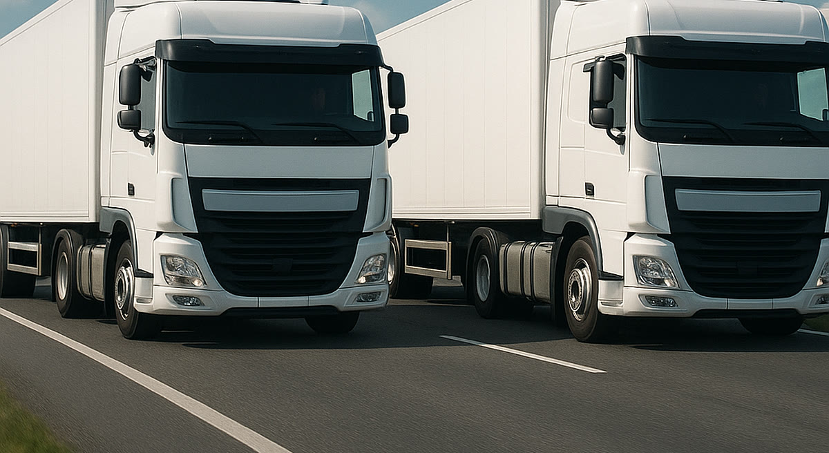 Zwei identische Lkw auf derselben Straße