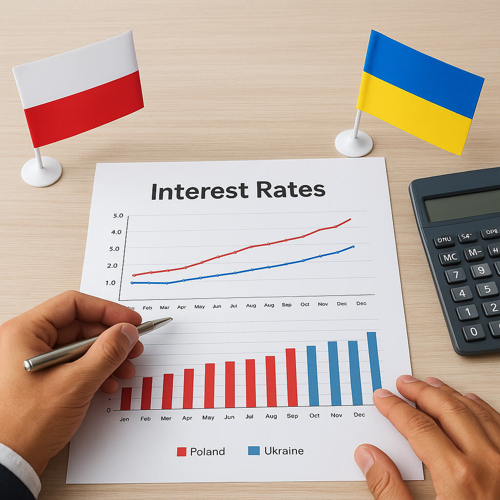 Графік процентних ставок Польщі та України поруч із калькулятором