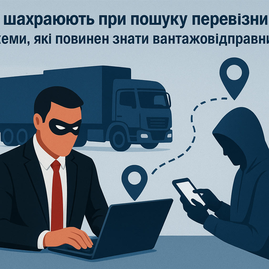 Фиктивный перевозчик и мошенник со смартфоном на фоне грузовика