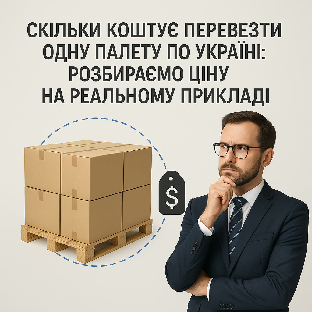 Палета з коробками, цінник і менеджер, який рахує вартість