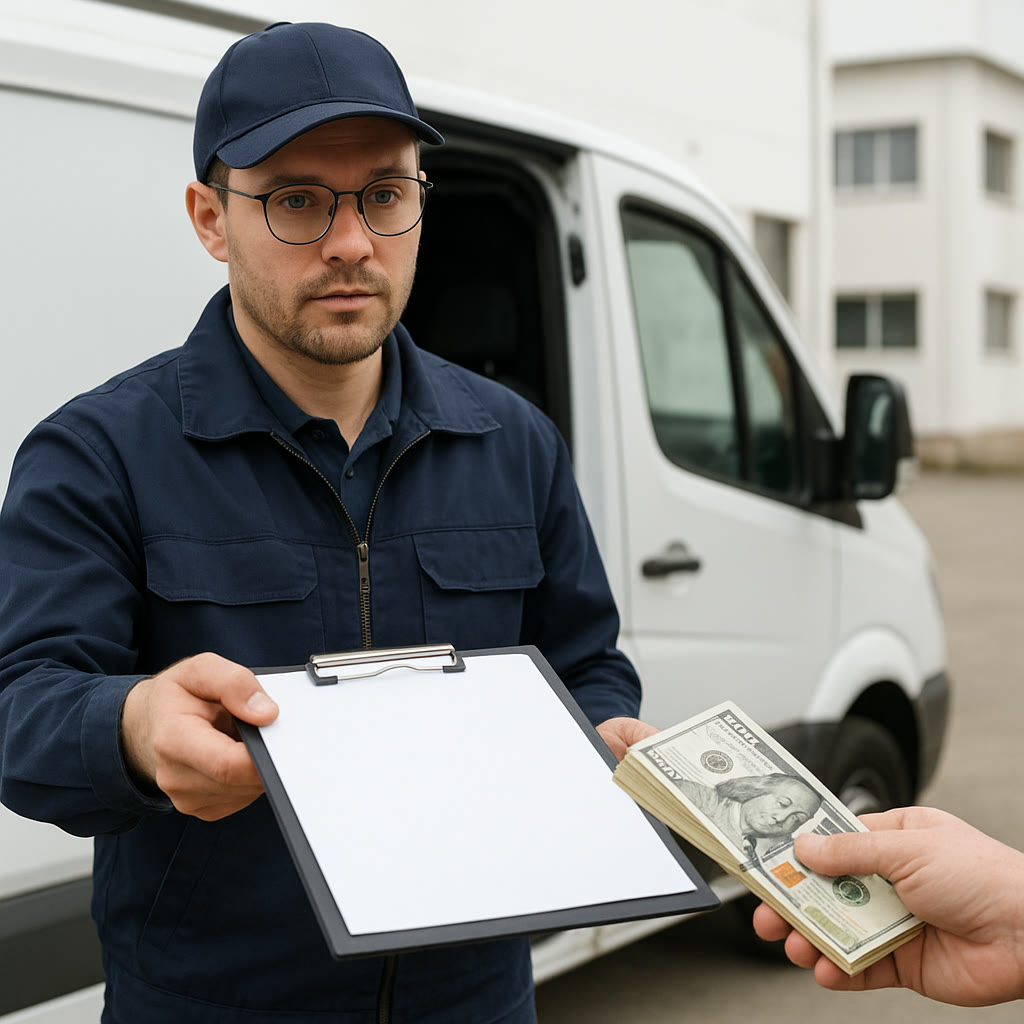 Ein Frachtführer legt gegen Vorauszahlung Dokumente zur Unterschrift vor