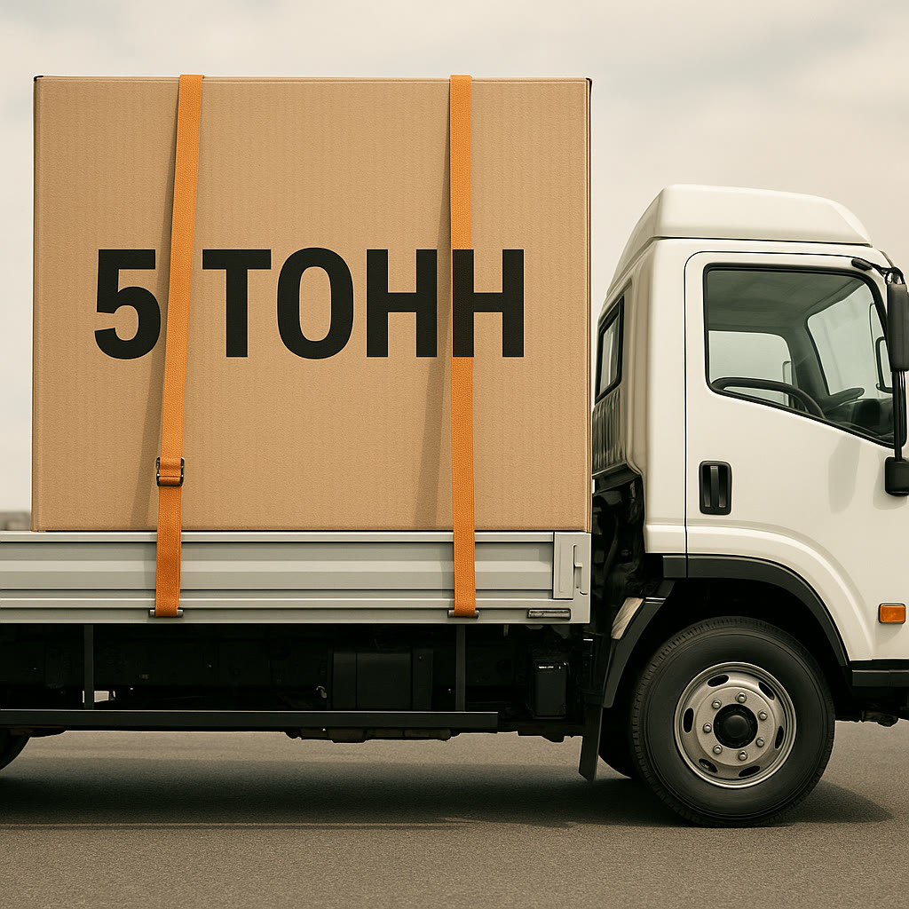 Mit Gurten gesicherte 5-Tonnen-Fracht im Fahrzeugaufbau