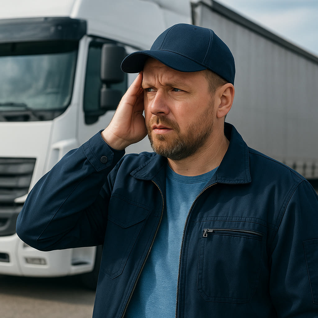 A frustrated truck driver waiting for the cargo to be prepared