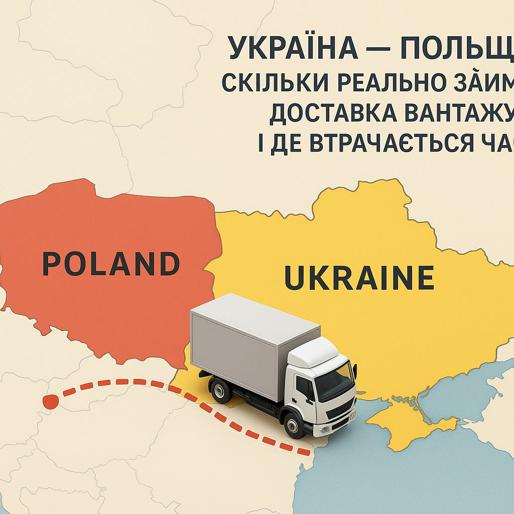 Маршрут доставки з України до Польщі на карті